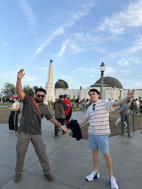 Tanmay and a friend outside Griffith Observatory