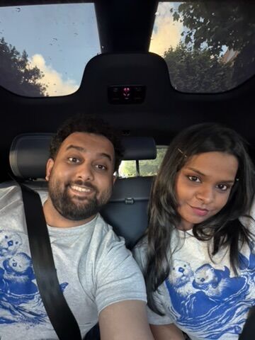 A car selfie on a road trip